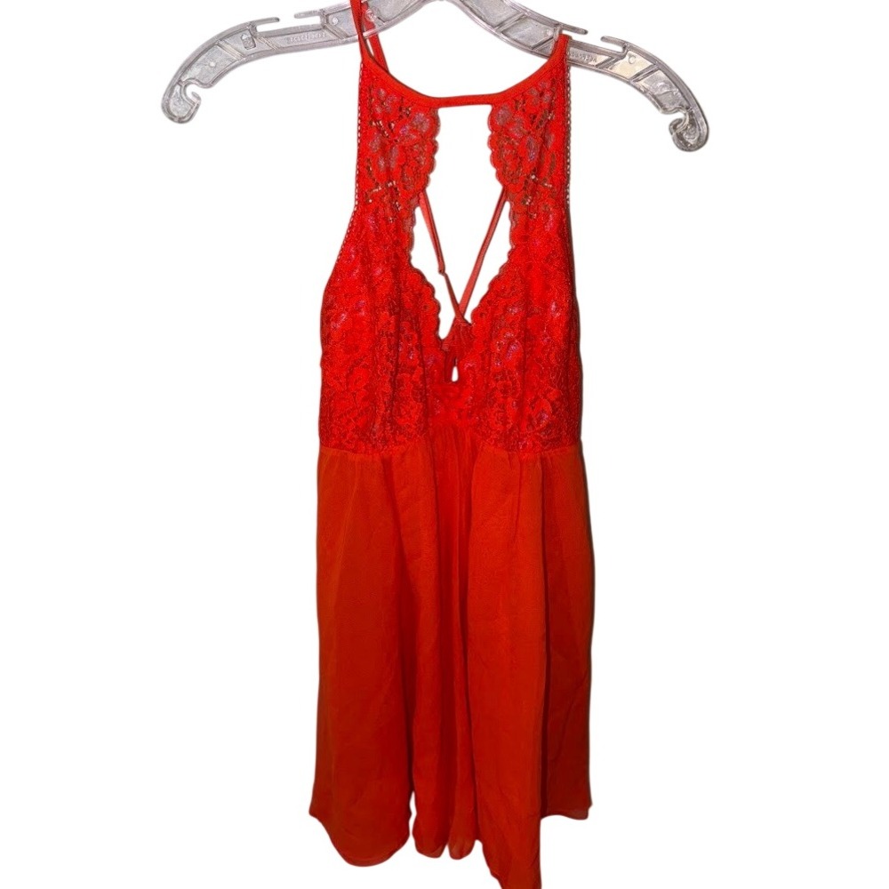 Soma Intimates Red Lace Mesh Babydoll Chemise Lingerie Nightgown Womens Large